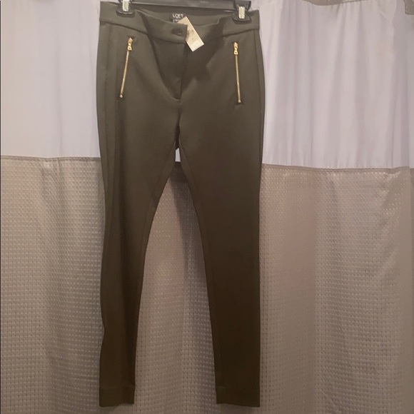 Loft skinny green pants with side zippers - Picture 2 of 4